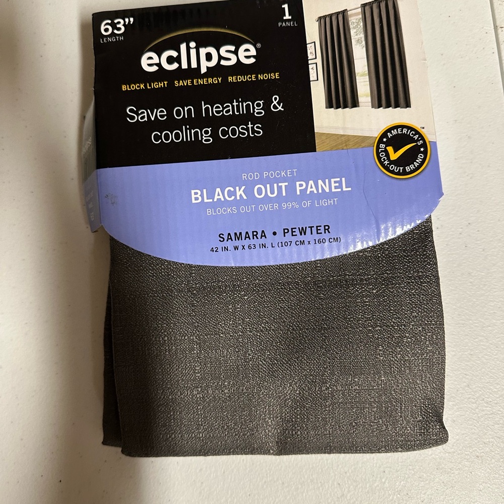 Eclipse Blackout Curtain Panel in Pewter 1 panel 42” by 63”